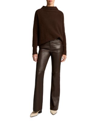 Leather Mid Rise Stretch Straight Leg Pants 