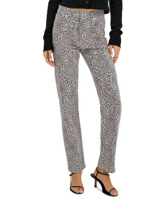 Topanga High Rise Straight Jeans in Ecru Cheetah
