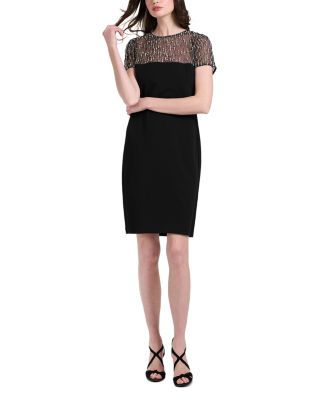 Emily Shalant Crystal Illusion Stretch Crepe Mini Dress