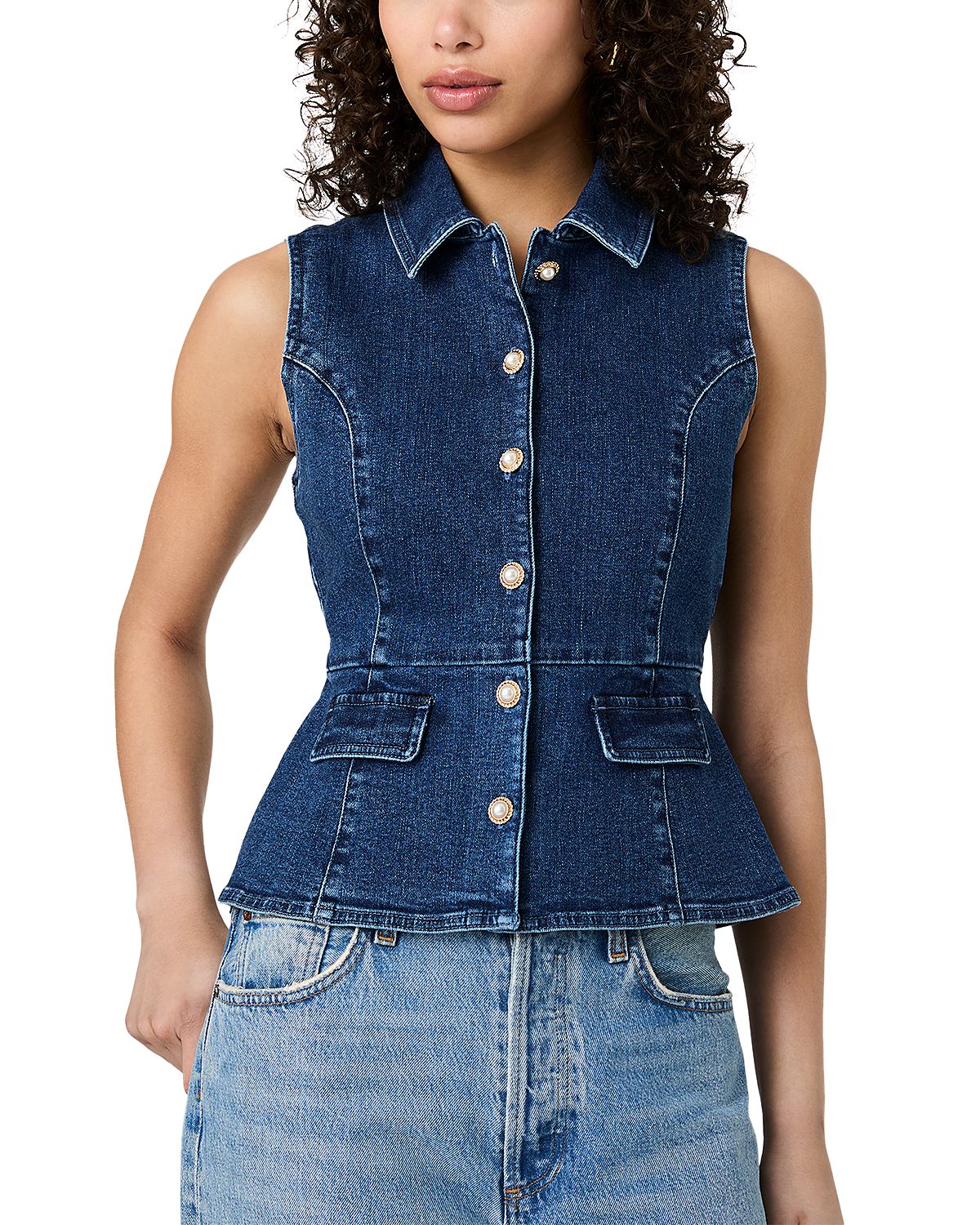 French Connection Delancey Denim Peplum Top