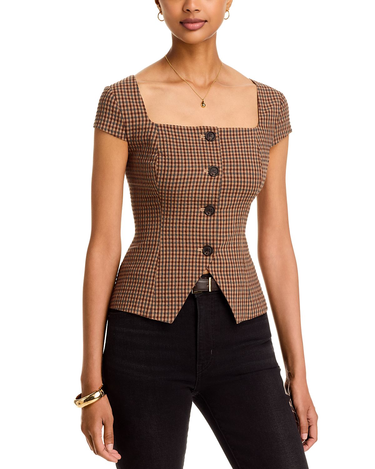 French Connection Diana Textured Square Neck Top