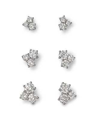 Luxe Collection Certified Lab Grown Diamond 3 Stone Cluster Stud Earrings in 14K Gold, 0.5-1.5 tcw