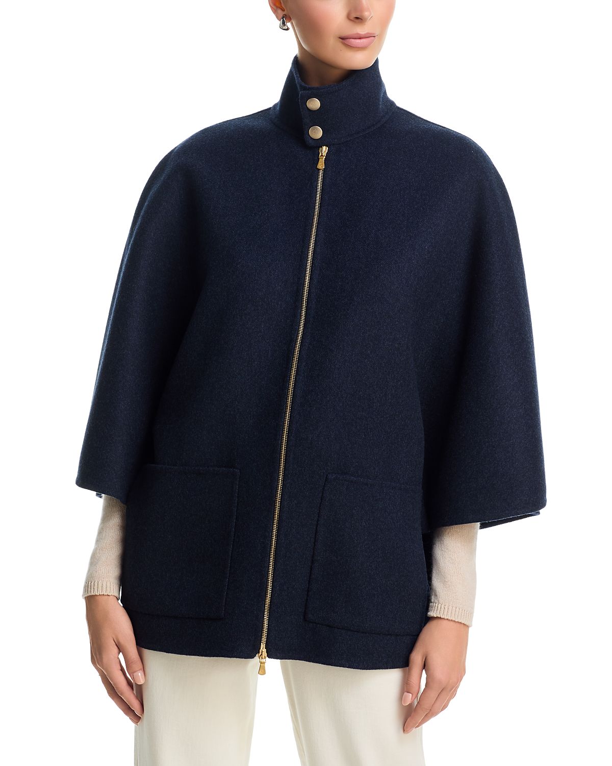 Eleventy Zip Front Wool Blend Cape Jacket