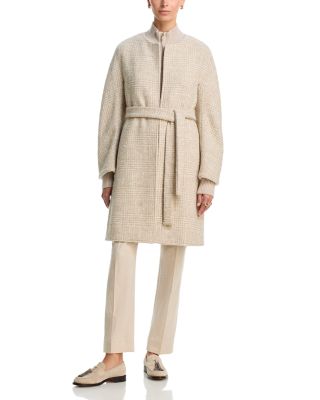 Eleventy Collarless Belted Wool Blend Coat