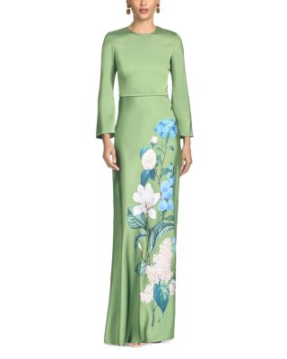 Sachin & Babi Alex Placed Print 3/4 Sleeve Gown In Cypress Sweet Pea