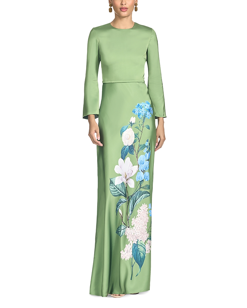 Sachin & Babi Alex Placed Print 3/4 Sleeve Gown In Cypress Sweet Pea