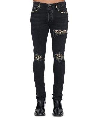 Stud Patch Skinny Fit Jeans in Vintage Black