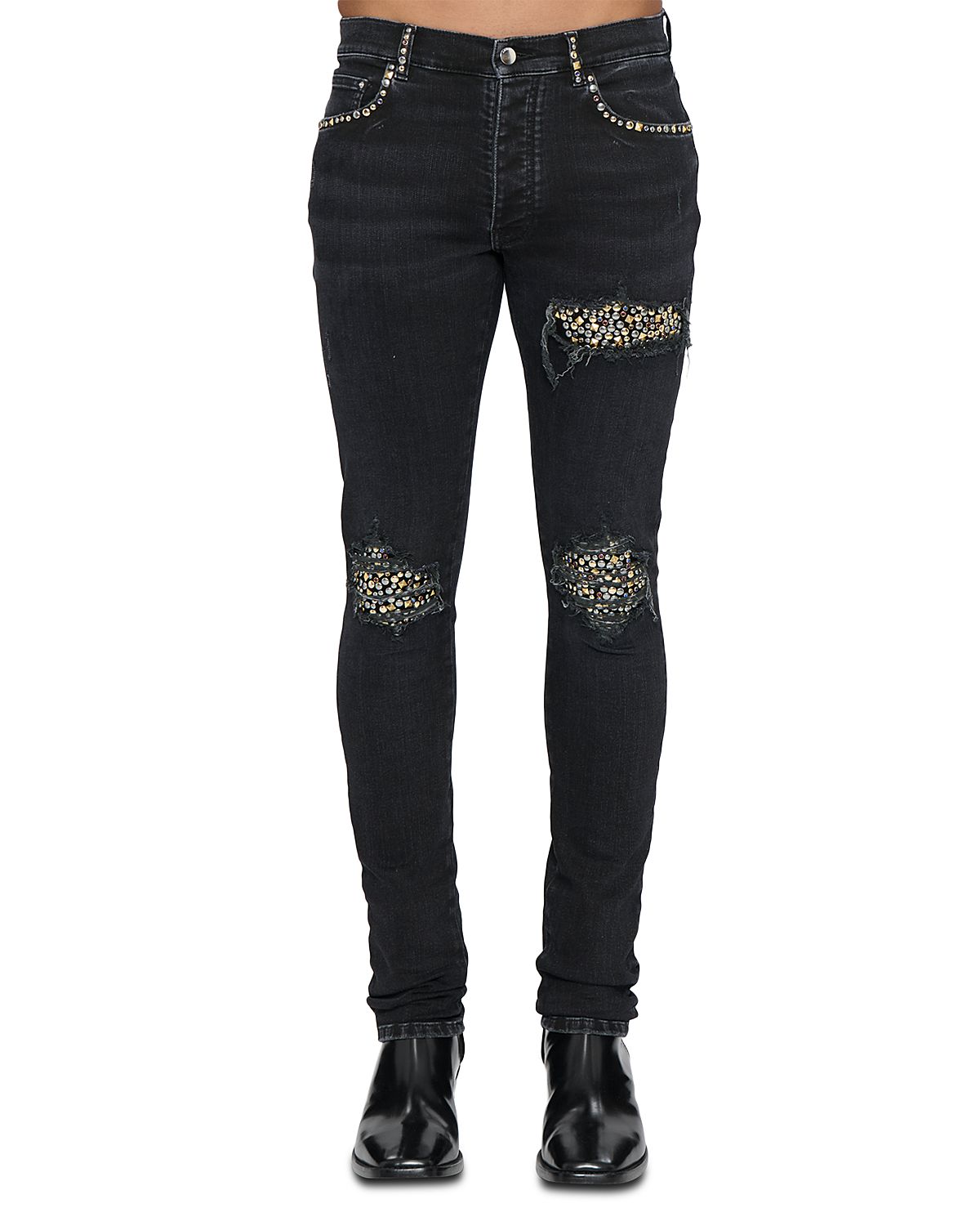 amiri Stud Patch Skinny Fit Jeans