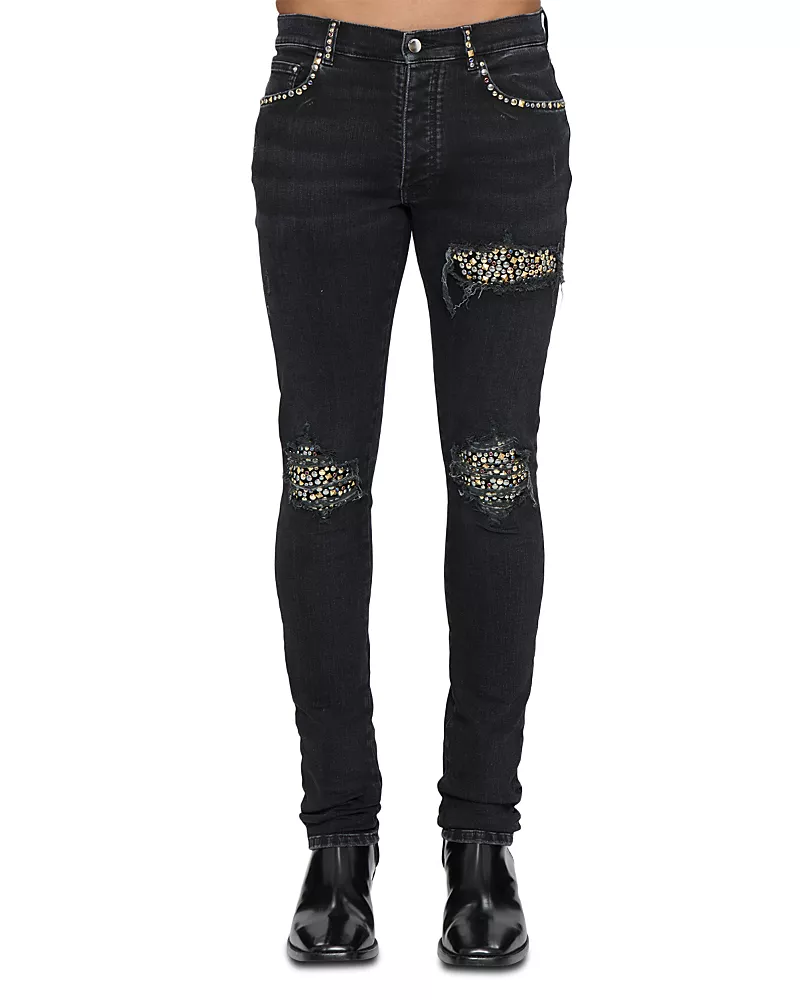 amiri Stud Patch Skinny Fit Jeans in Vintage Black