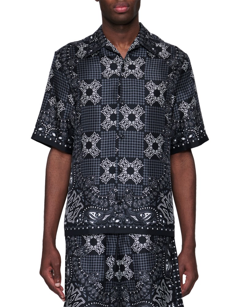 Amiri Check Pattern Silk Camp Shirt in Black
