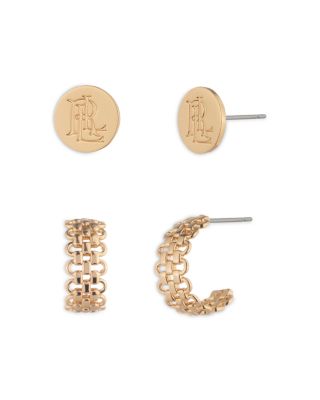 Logo Stud & Rolo Chain Hoop Earrings, Set of 2