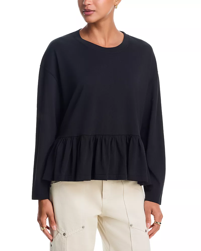 The Great. Ruffle Long Sleeve Cotton Tee