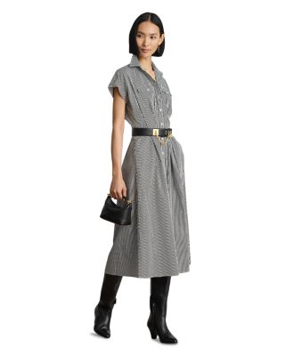 Striped Pleated Broadcloth Shirtdress