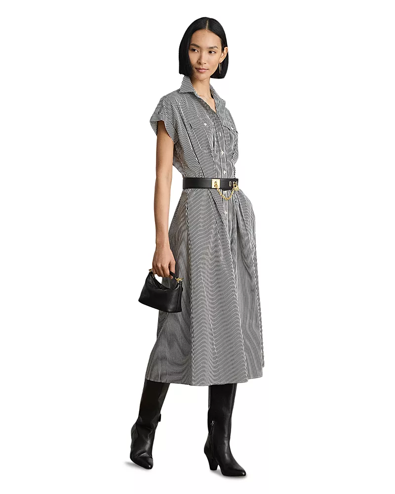 Lauren Ralph Lauren Striped Pleated Broadcloth Shirtdress