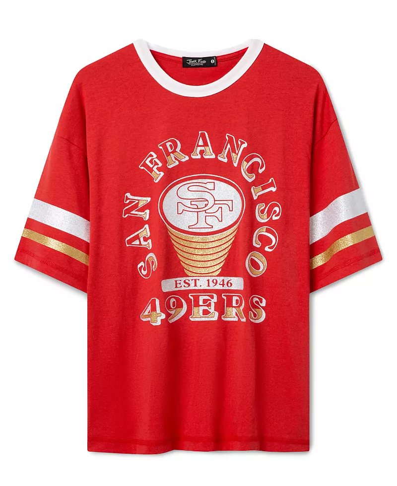 Junk Food Clothing Women's San Francisco 49ers Glitter Boxy Ringer