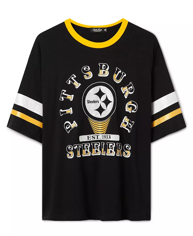 Junk Food Clothing Women's Pittsburgh Steelers Glitter Boxy Ringer