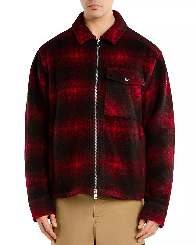 Moncler Point Collar Zip Check Pocket Shirt