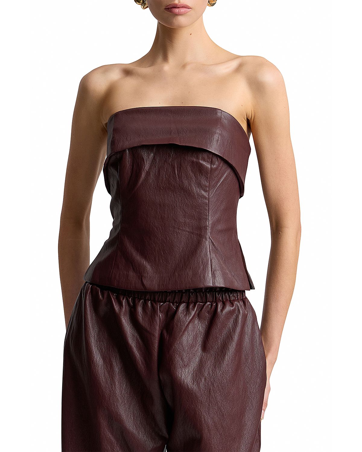 Avec Les Filles Faux Leather Foldover Strapless Top