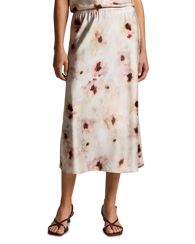 Vince Watercolor Floral Satin Slip Skirt