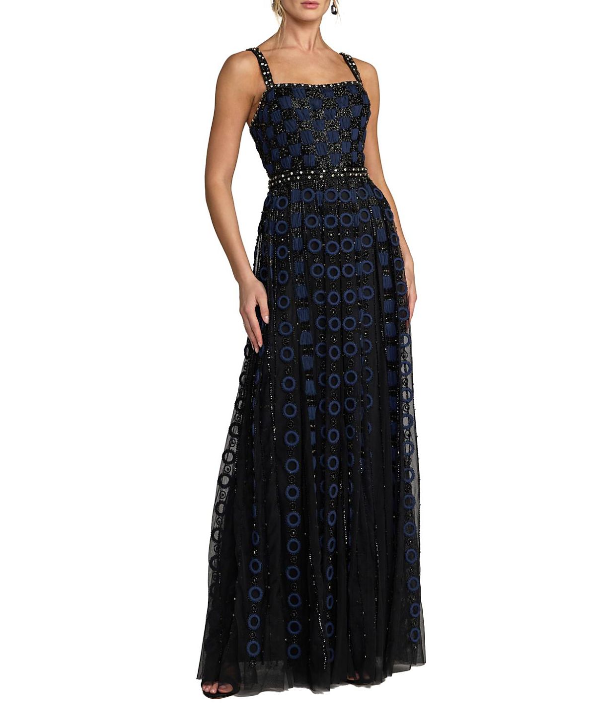 Mac Duggal Sleeveless Mesh Embellished A Line Gown