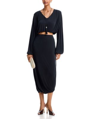 Riva Draped Long Sleeve Top & Riva Draped Midi Skirt