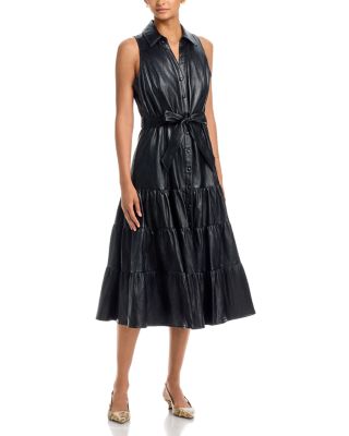Faux Leather Collared Midi Dress