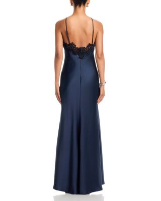 Long Satin Lace Trim Bias Gown - Exclusive - thumbnail 4