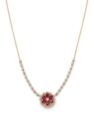 Diamond and Gemstone Pendant Necklace in 14K Gold, 16-18"