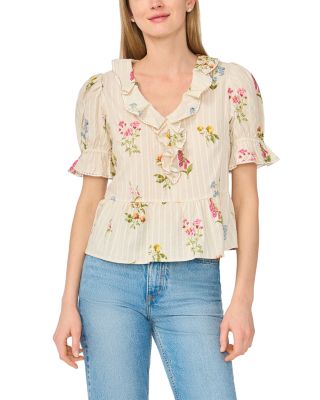 Ruffled Cotton V Neck Top