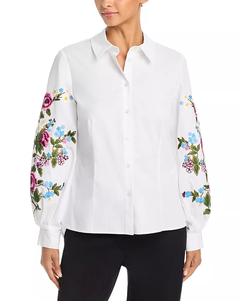 Carolina Herrera Embroidered Puff Sleeve Shirt