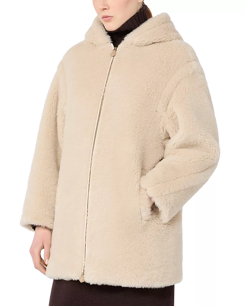 Max Mara Mxmspadino Alpaca Wool Silk Hooded Coat