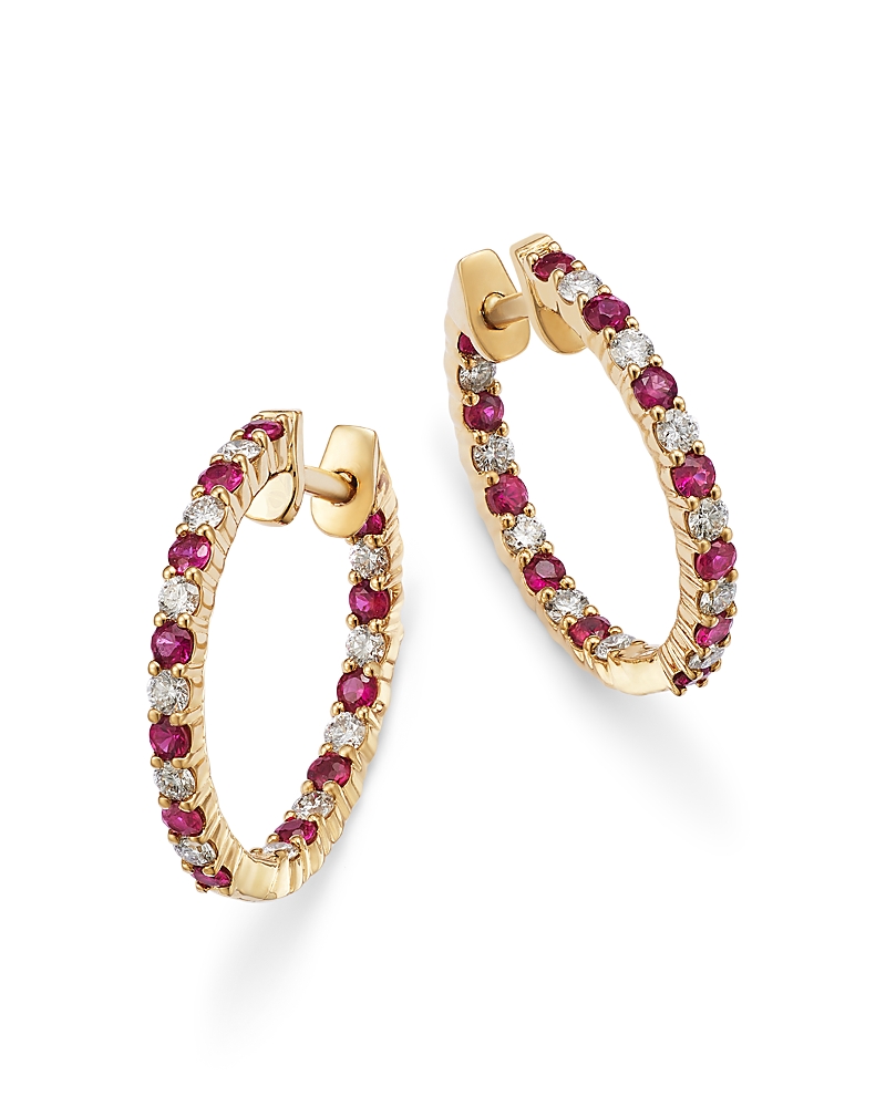 Bloomingdale's Fine Collection Gemstone & Diamond Inside-Out Hoop Earrings in 14K Gold · OS