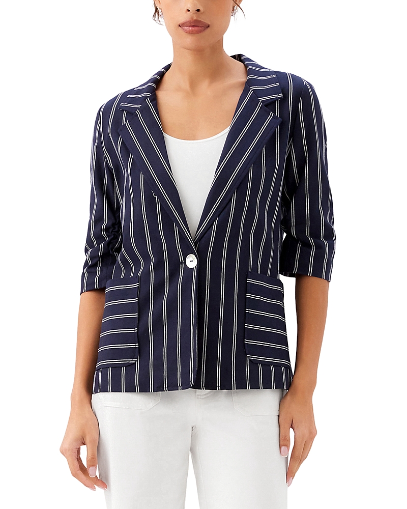 Karen Kane Stripe Ruched Sleeve Jacket