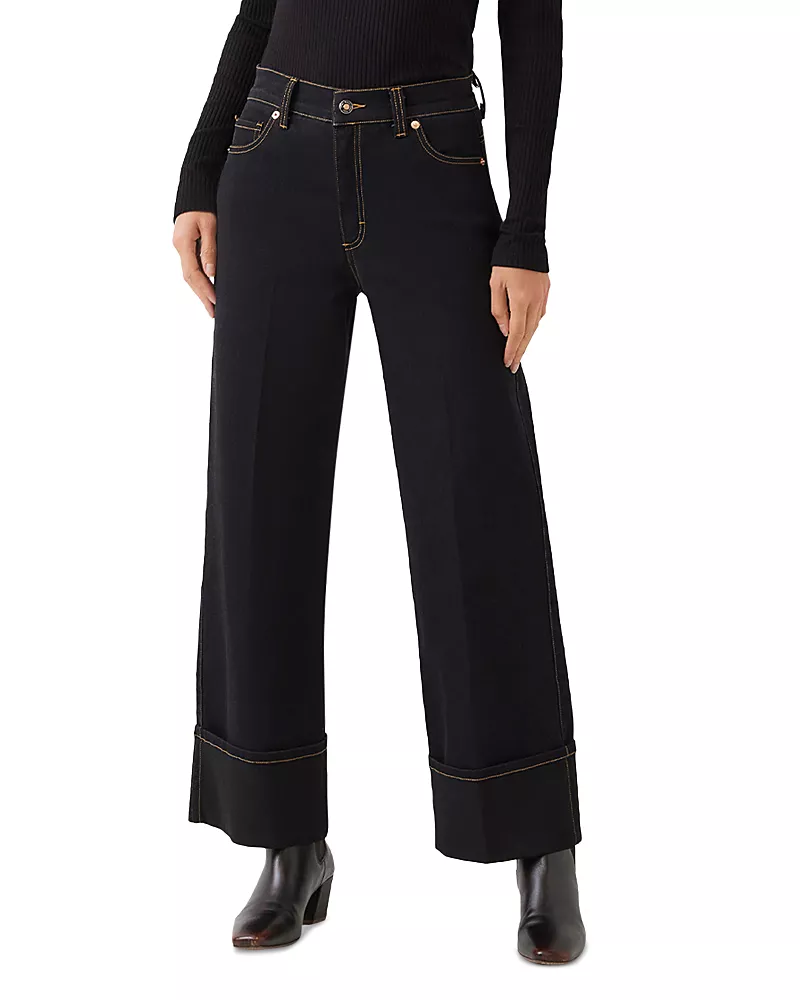Karen Kane High Rise Cuffed Cropped Jeans in Black
