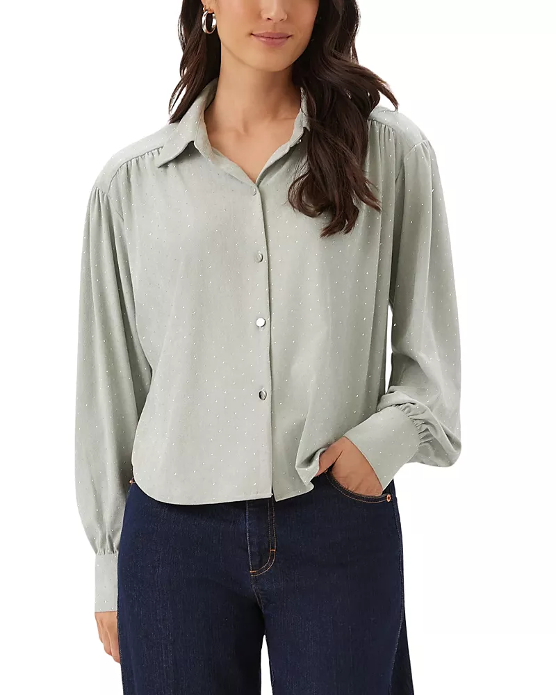 Karen Kane Faux Suede Embellished Dropped Shoulder Blouse