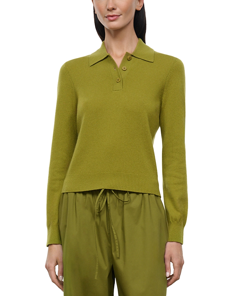 Staud Gemma Cashmere Polo Sweater In Green