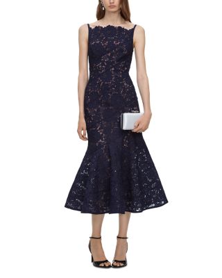 Navy Spiral Lace Midi Dress