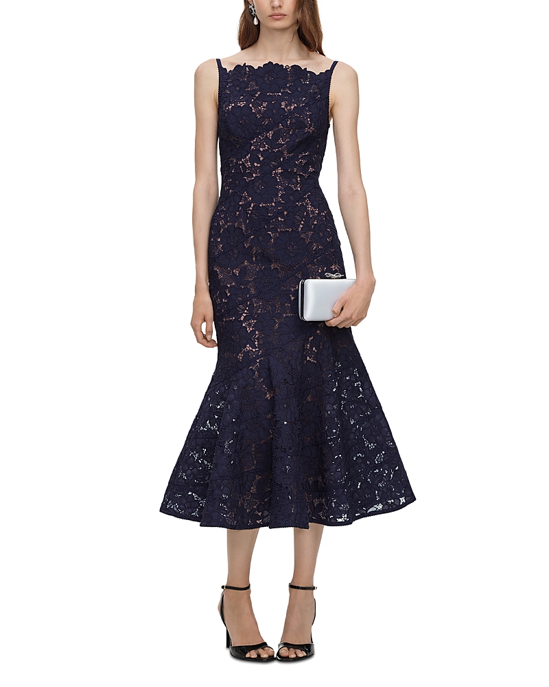 Self-Portrait Navy Spiral Lace Midi Dress