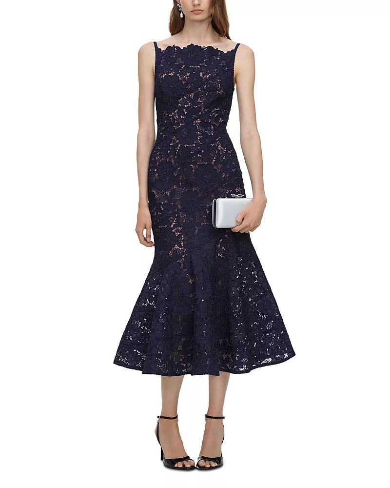 Self-Portrait Navy Spiral Lace Midi Dress