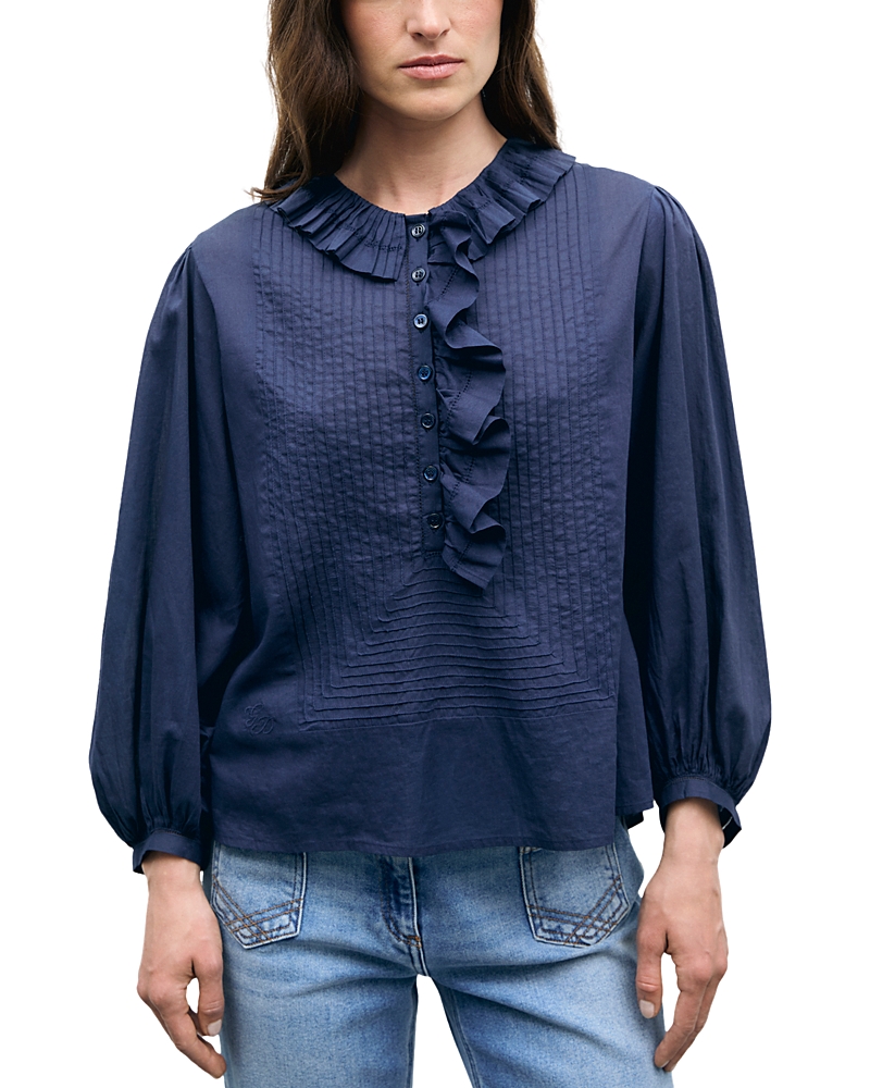 Gerard Darel Leone Cotton Ruffle Trim Blouse