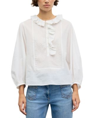Gerard Darel Leone Cotton Ruffle Trim Blouse