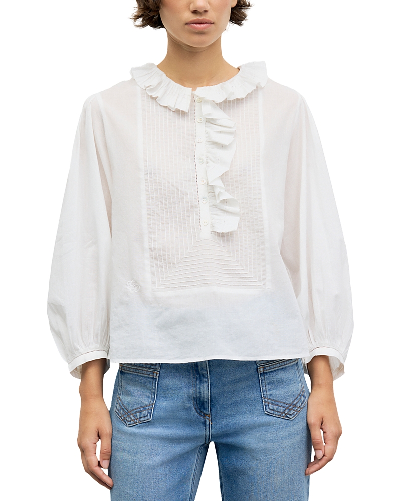 Gerard Darel Leone Cotton Ruffle Trim Blouse