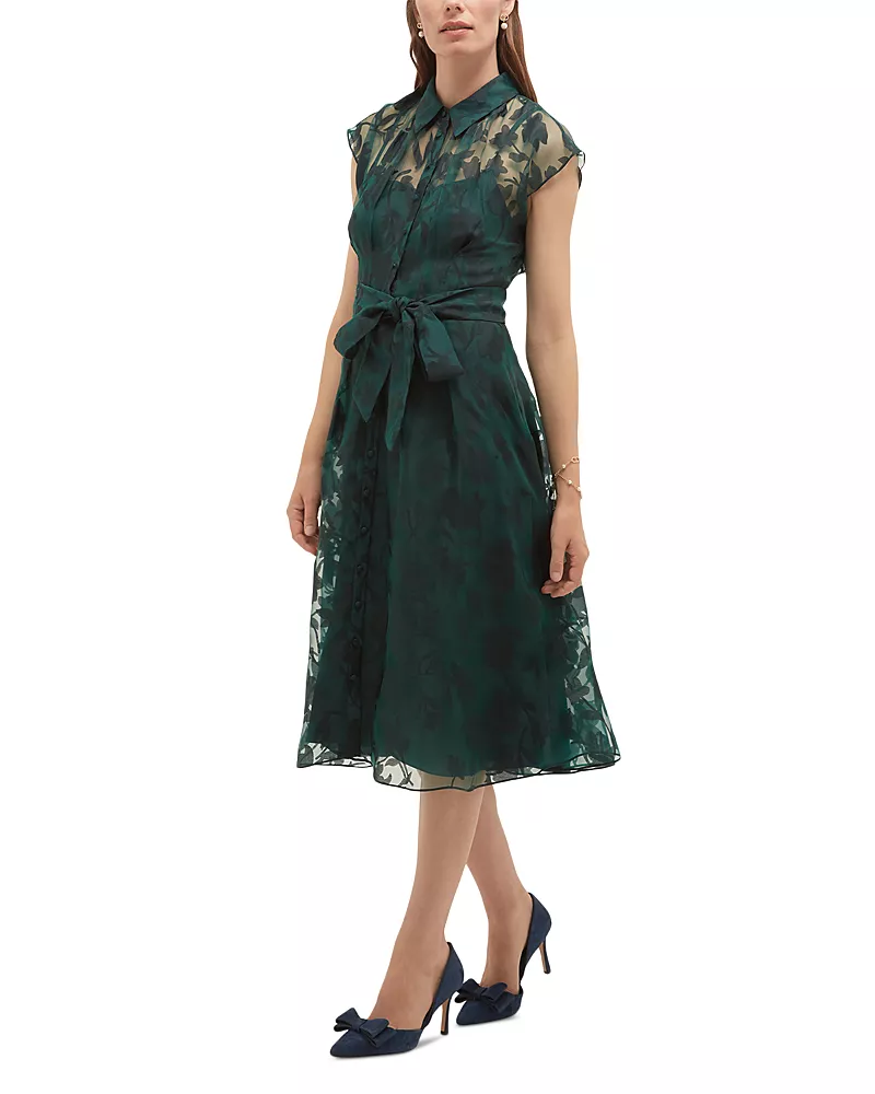 Hobbs London Tess Tie Waist Sheer Overlay Dress