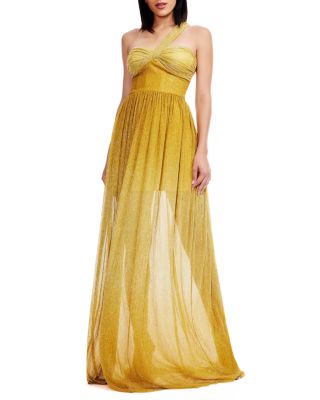 Dress the Population Idalia One Shoulder Metallic Tulle Gown