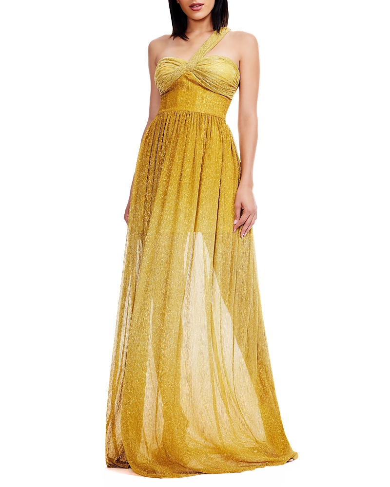 Dress the Population Idalia One Shoulder Metallic Tulle Gown