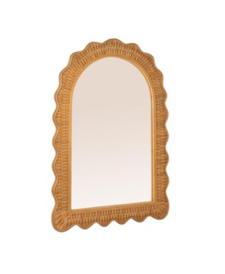  Arched Wall Mirror with Scalloped Woven Rattan Frame