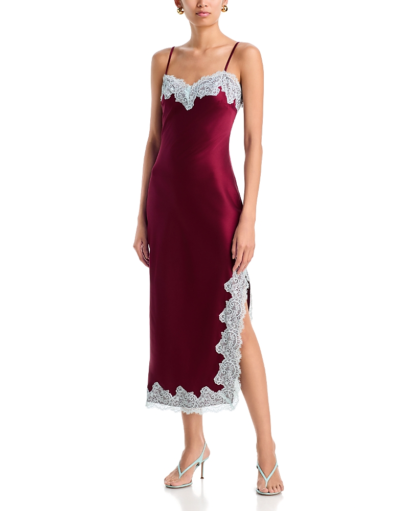 Aqua Lace Trim Satin Slip Dress - Exclusive