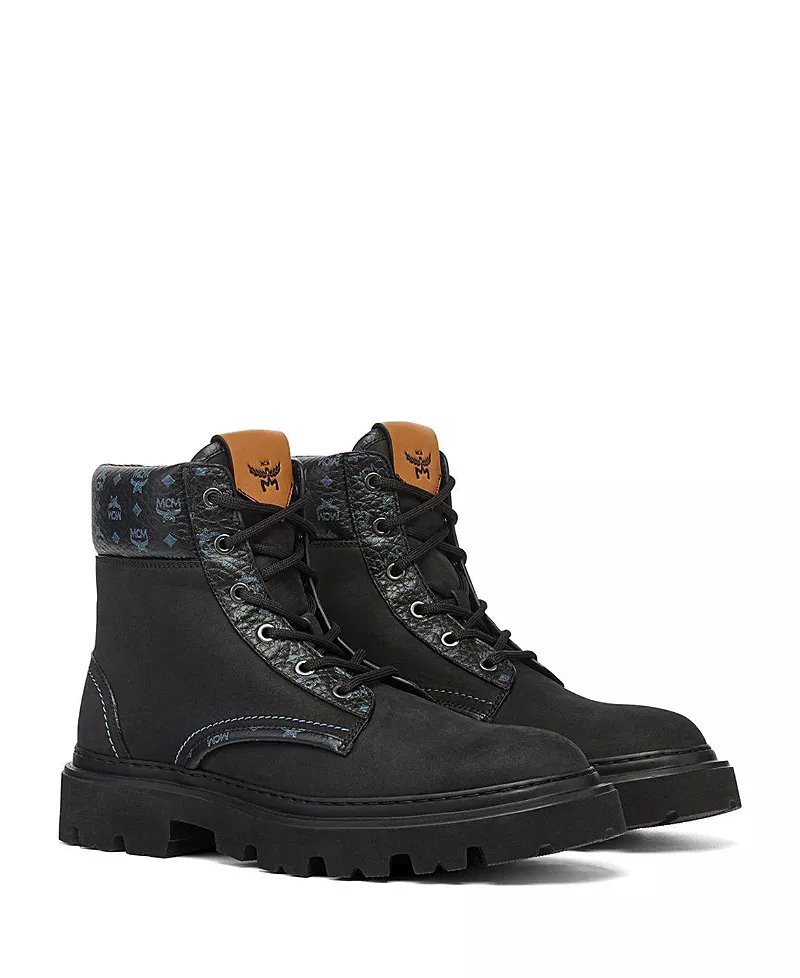 Mcm Men's Ankle Boots in Nubuck and Monogram Print Leather