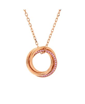  Trinity Pendant Necklace 18K Rose Gold with Pave Pink Sapphires, 17.25"