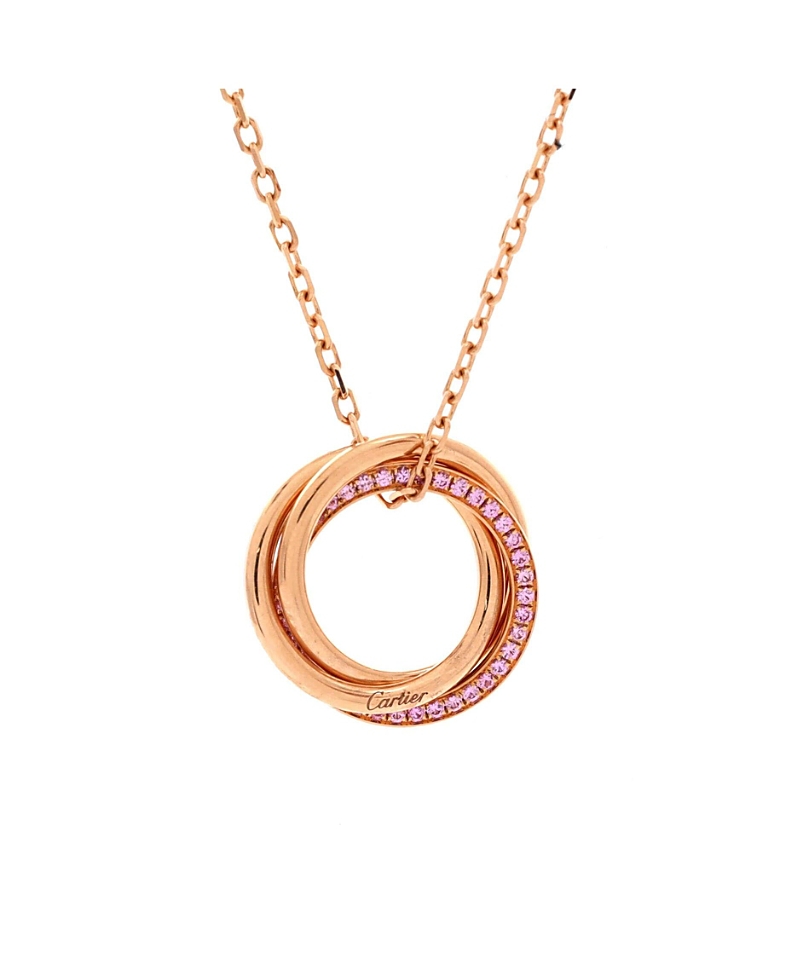 Pre-Owned Cartier Trinity Pendant Necklace 18K Rose Gold with Pave Pink Sapphires, 17.25